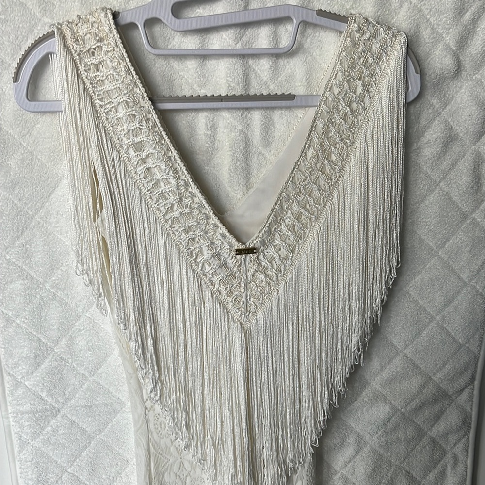 Brunette The Label White Fringe Swim Coverup